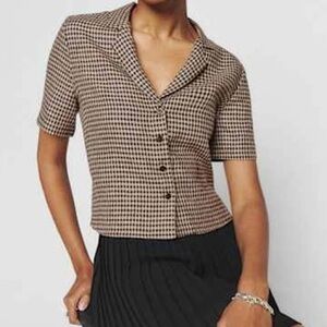 Reformation Brown Checkered Button Down Shirt